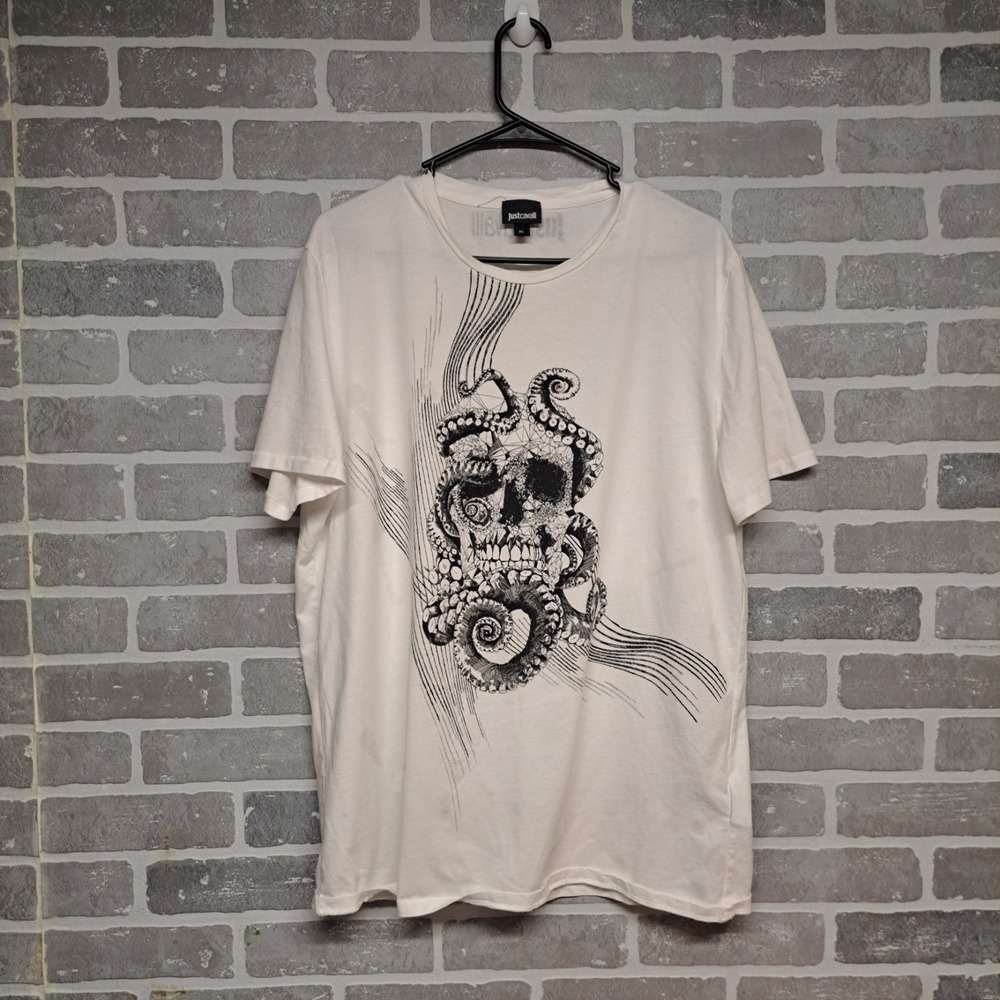 Just Cavalli Mens  White‎ Cotton Skull and Octopus Print T-Shirt Size XL